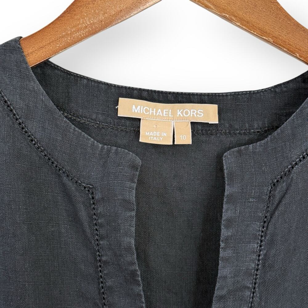 Michael Kors Black 100% Linen Tunic 10 Popover Blouse Made in Italy Quiet Luxury - Picture 2 of 9